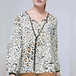 White House | Black Market Leopard Print 3/4 Sleeve Oversized Blouse Sz. Small
